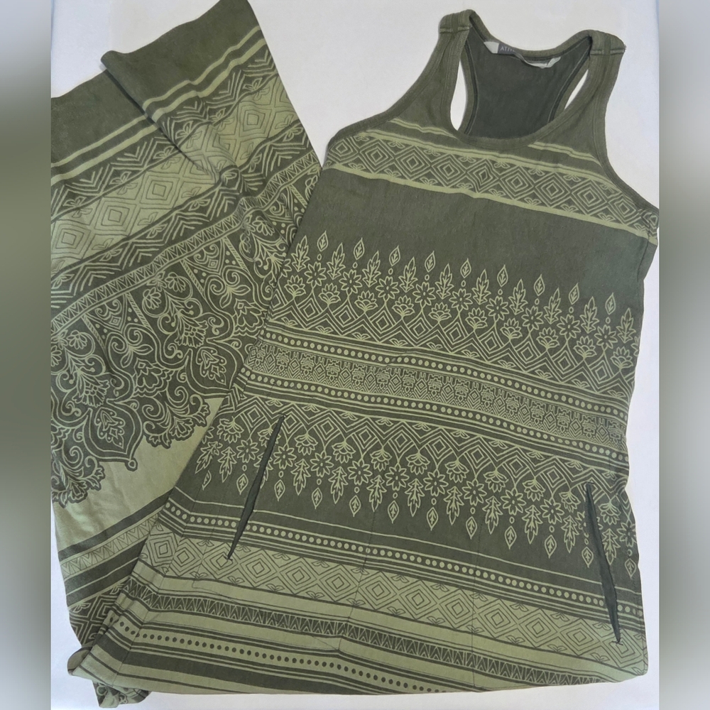 Athleta Olive Green Athleisure Maxi Dress with Pockets, Built in Bra XS
